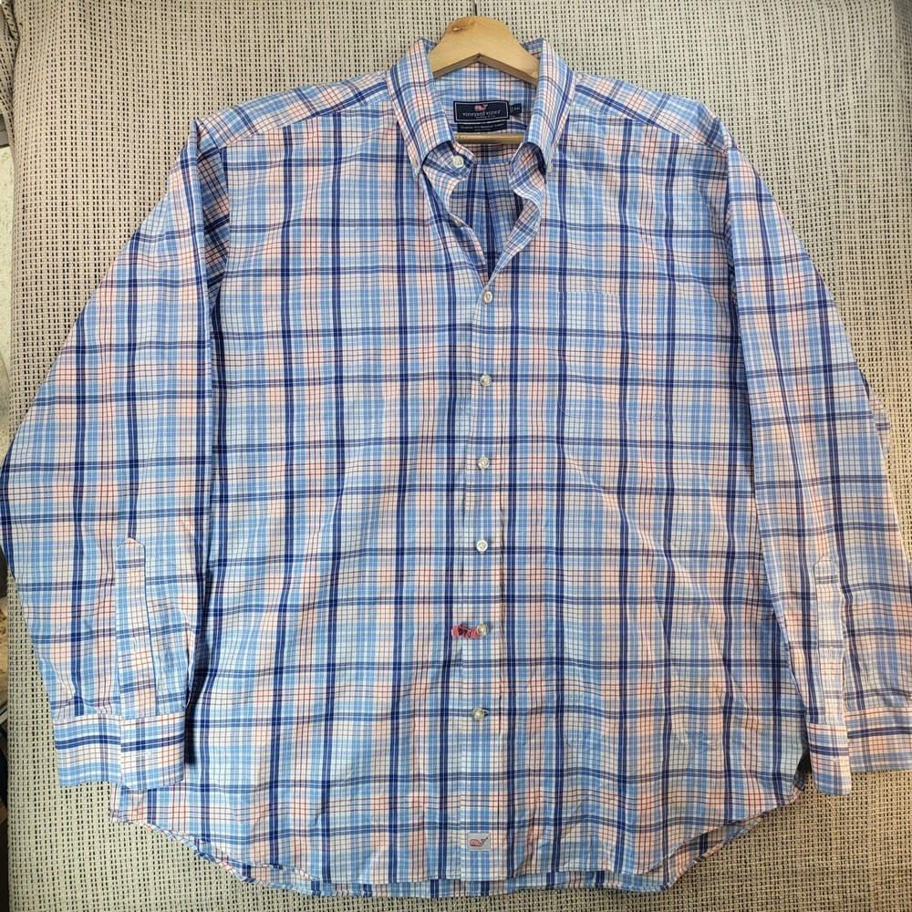 Vineyard Vines Shirt Mens 2XL XXL Blue‎ Plaid Classic Fit Murray Button Down